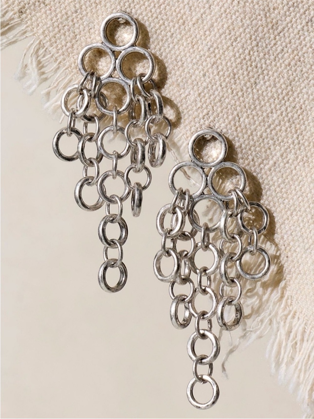 Free People Silver Linked Circle Cascade Earrings